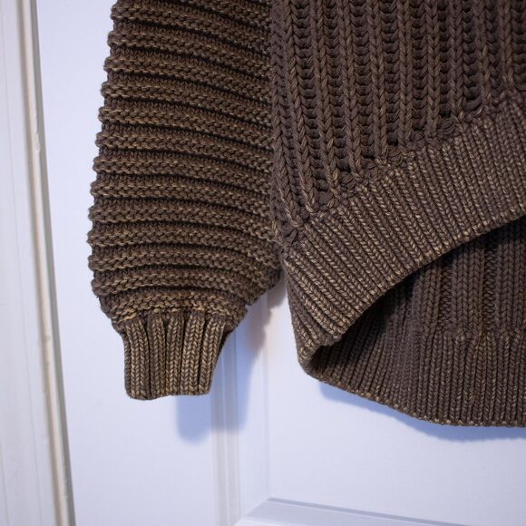 S Distressed Boho Mystree Anthropologie Boho Sweater Green Poof Chunky Mockneck - Picture 3 of 7